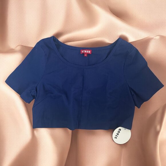 STAUD Tango Navy Blue Crop Short Sleeve Top Size XS NEW NWT - Picture 2 of 8